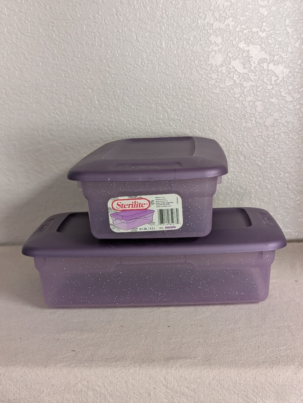 2002 Sterilite Storage Containers x2 4.5 qt 1852 purple glitter Y2K Vintage RARE